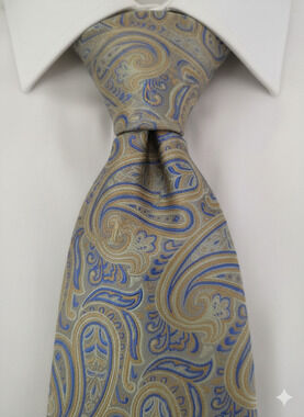 XMI Platinum yellow blue paisley silk tie - 59.5"